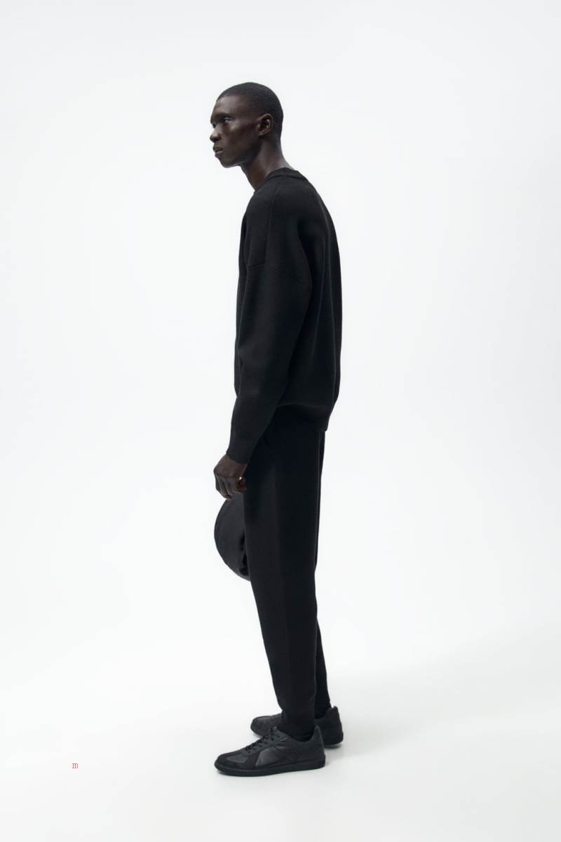 ZARA KNIT Sweatshirt Herr Svarta | SCDQM-8274