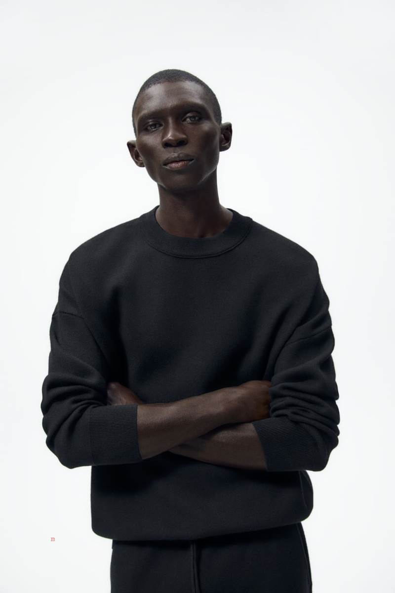 ZARA KNIT Sweatshirt Herr Svarta | SCDQM-8274
