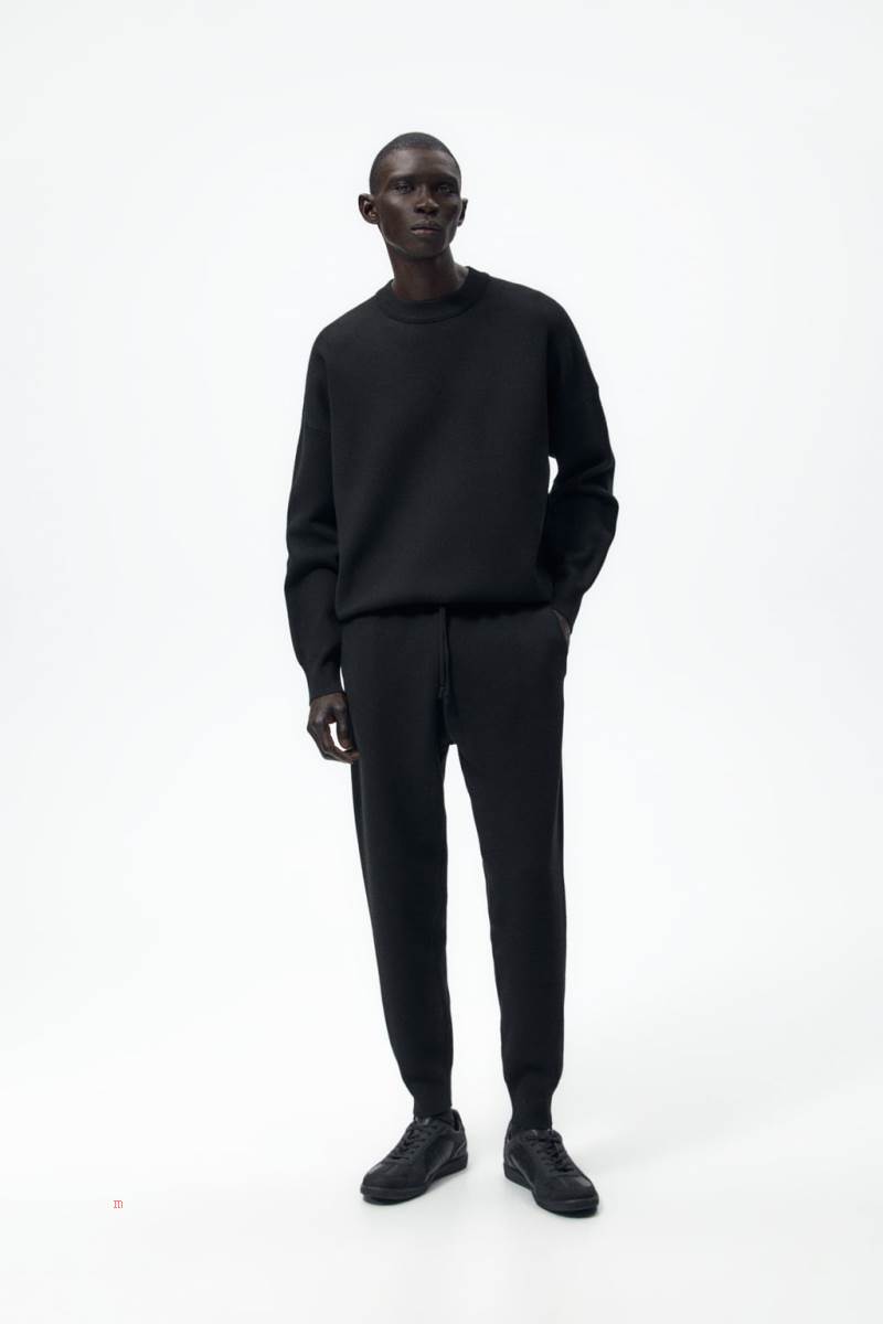 ZARA KNIT Sweatshirt Herr Svarta | SCDQM-8274