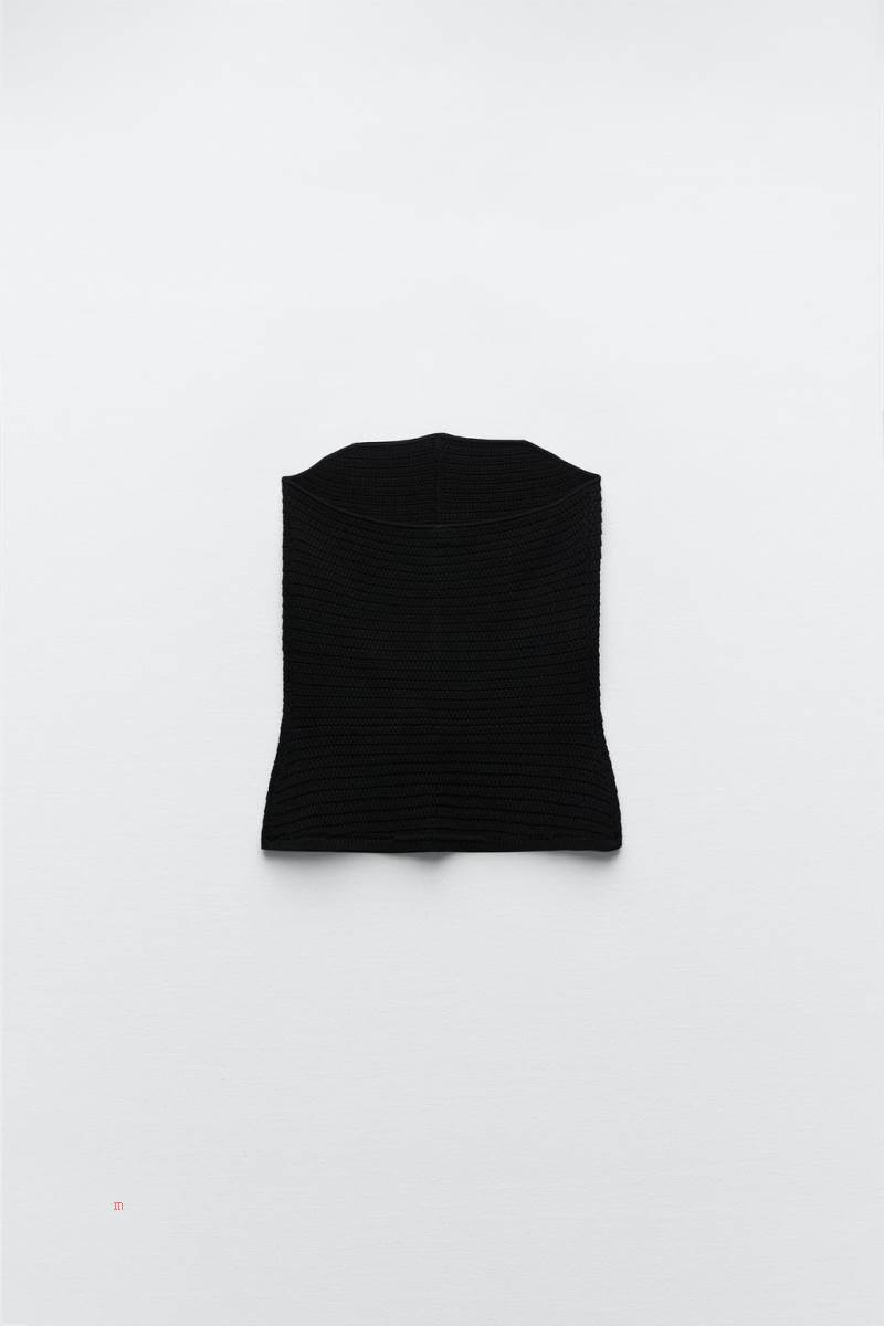 ZARA KNIT TOP WITH GOLD BUTTONS Stickat Dam Svarta | QOKLP-2938