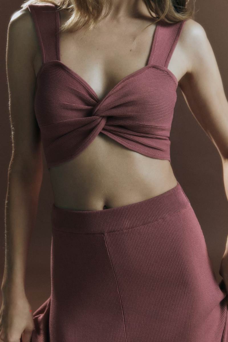 ZARA KNIT TOP WITH KNOT Crop Top Dam Rosa | GWDEM-8752