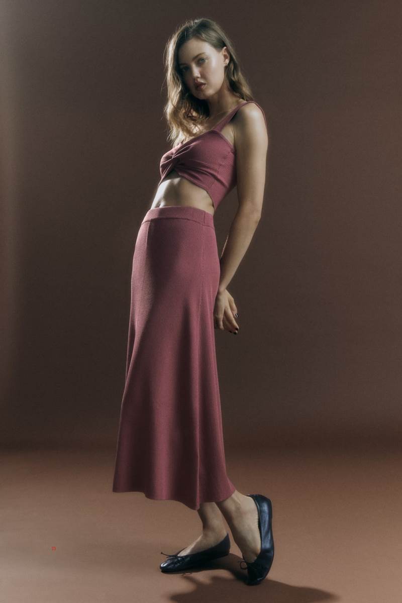 ZARA KNIT TOP WITH KNOT Crop Top Dam Rosa | GWDEM-8752