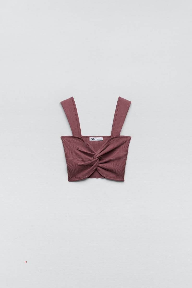 ZARA KNIT TOP WITH KNOT Crop Top Dam Rosa | GWDEM-8752