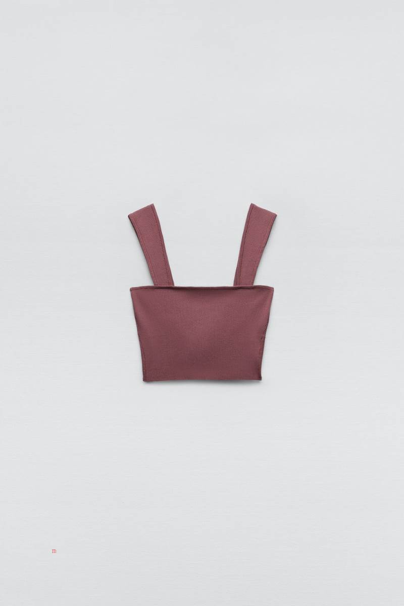 ZARA KNIT TOP WITH KNOT Crop Top Dam Rosa | GWDEM-8752