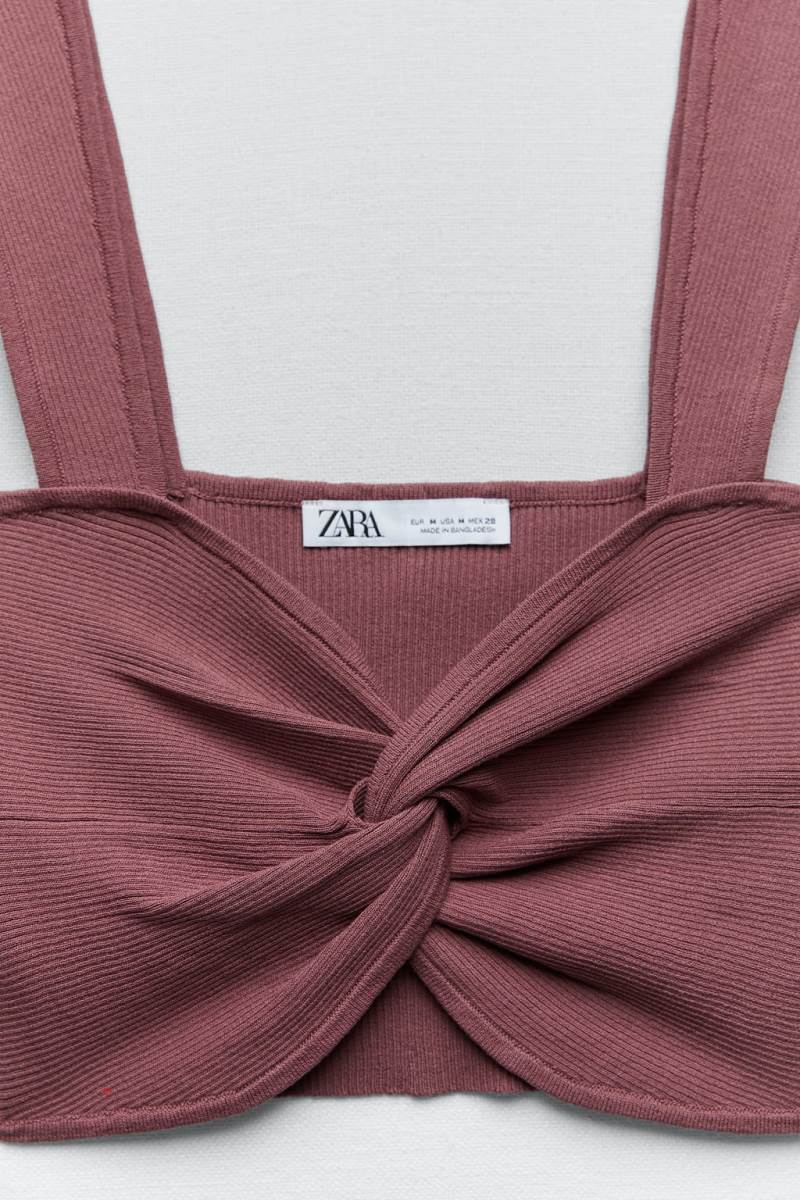 ZARA KNIT TOP WITH KNOT Crop Top Dam Rosa | GWDEM-8752