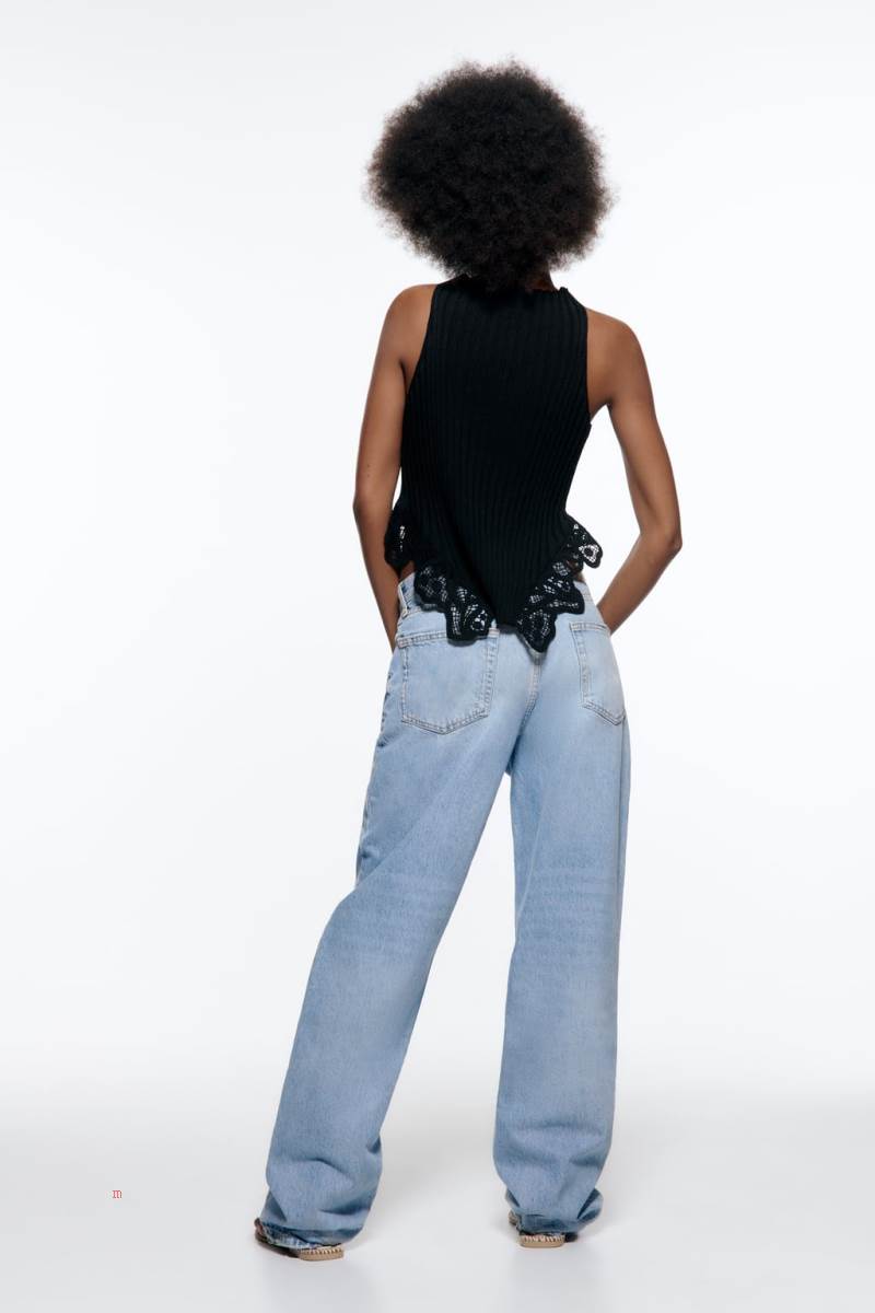 ZARA KNIT TOP WITH MATCHING CROCHET DETAIL Stickat Dam Svarta | INVHD-1407