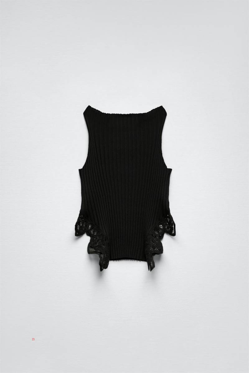 ZARA KNIT TOP WITH MATCHING CROCHET DETAIL Stickat Dam Svarta | INVHD-1407