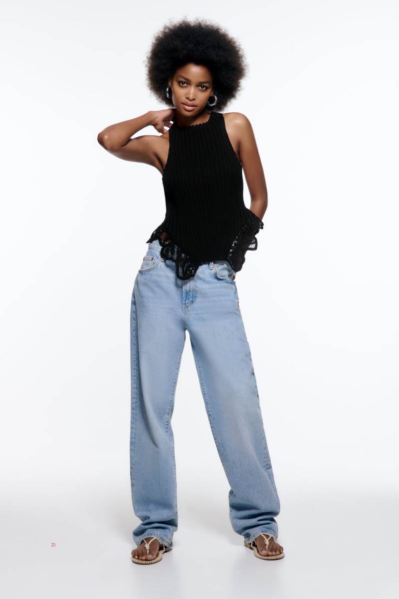 ZARA KNIT TOP WITH MATCHING CROCHET DETAIL Stickat Dam Svarta | INVHD-1407