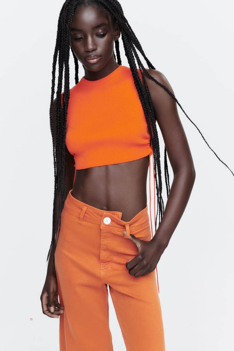 ZARA KNIT TOP WITH SIDE CUT-OUT DETAIL Crop Top Dam Orange | ABOTX-6481