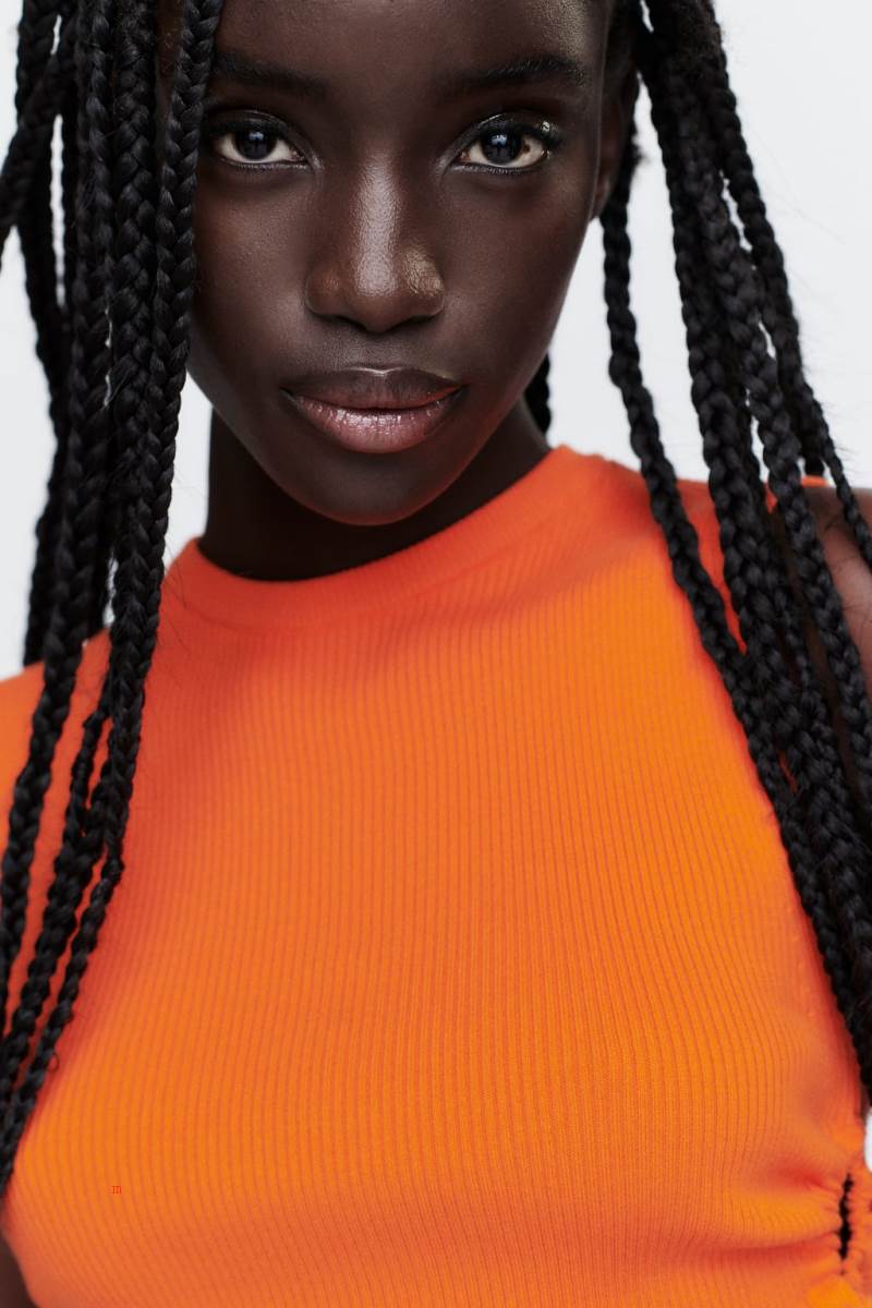 ZARA KNIT TOP WITH SIDE CUT-OUT DETAIL Crop Top Dam Orange | ABOTX-6481