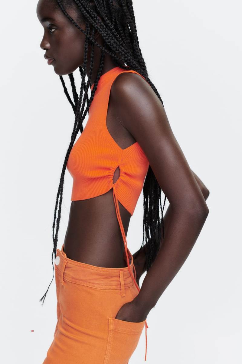 ZARA KNIT TOP WITH SIDE CUT-OUT DETAIL Crop Top Dam Orange | ABOTX-6481