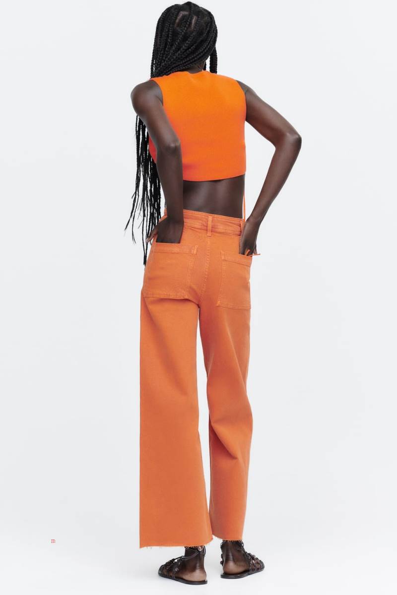 ZARA KNIT TOP WITH SIDE CUT-OUT DETAIL Crop Top Dam Orange | ABOTX-6481