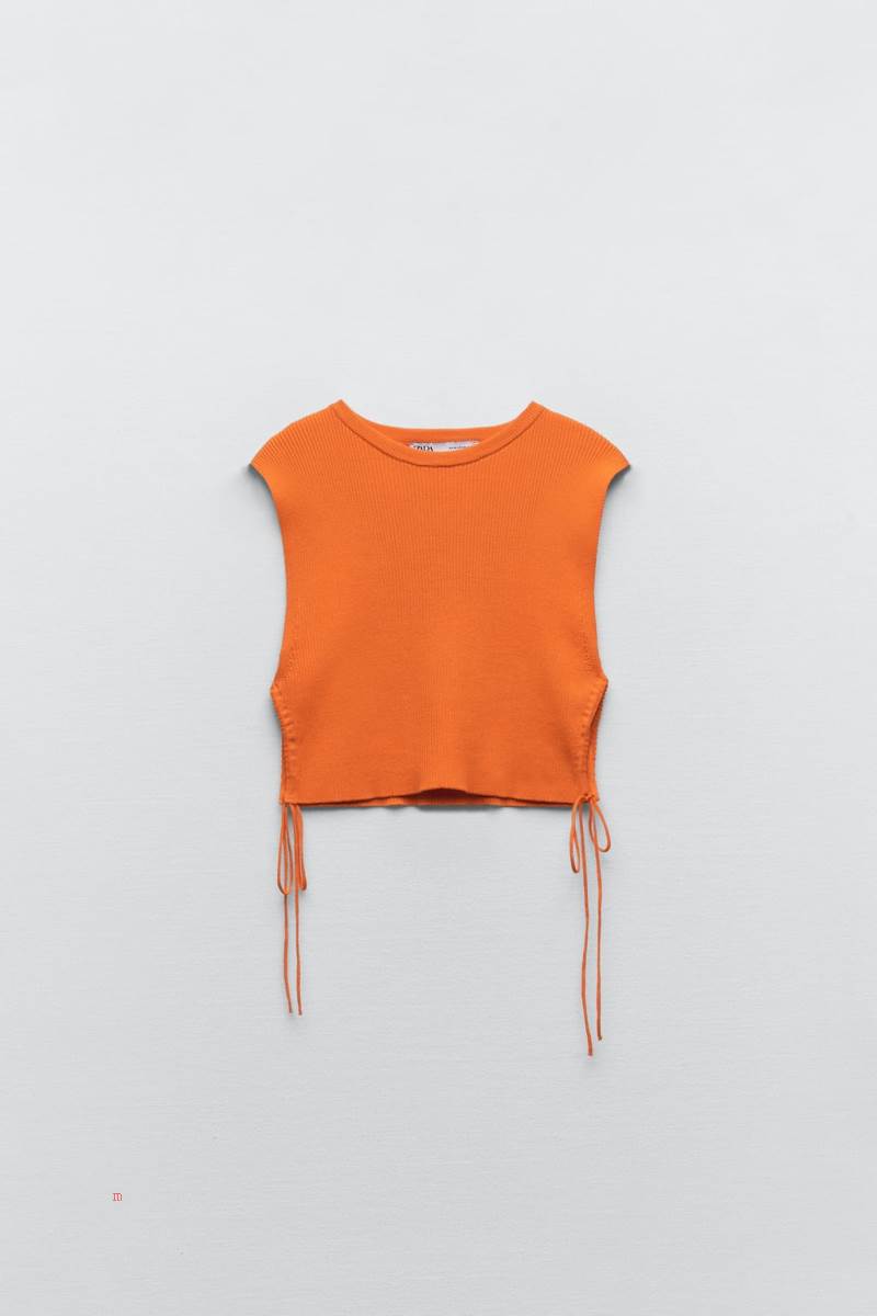 ZARA KNIT TOP WITH SIDE CUT-OUT DETAIL Crop Top Dam Orange | ABOTX-6481