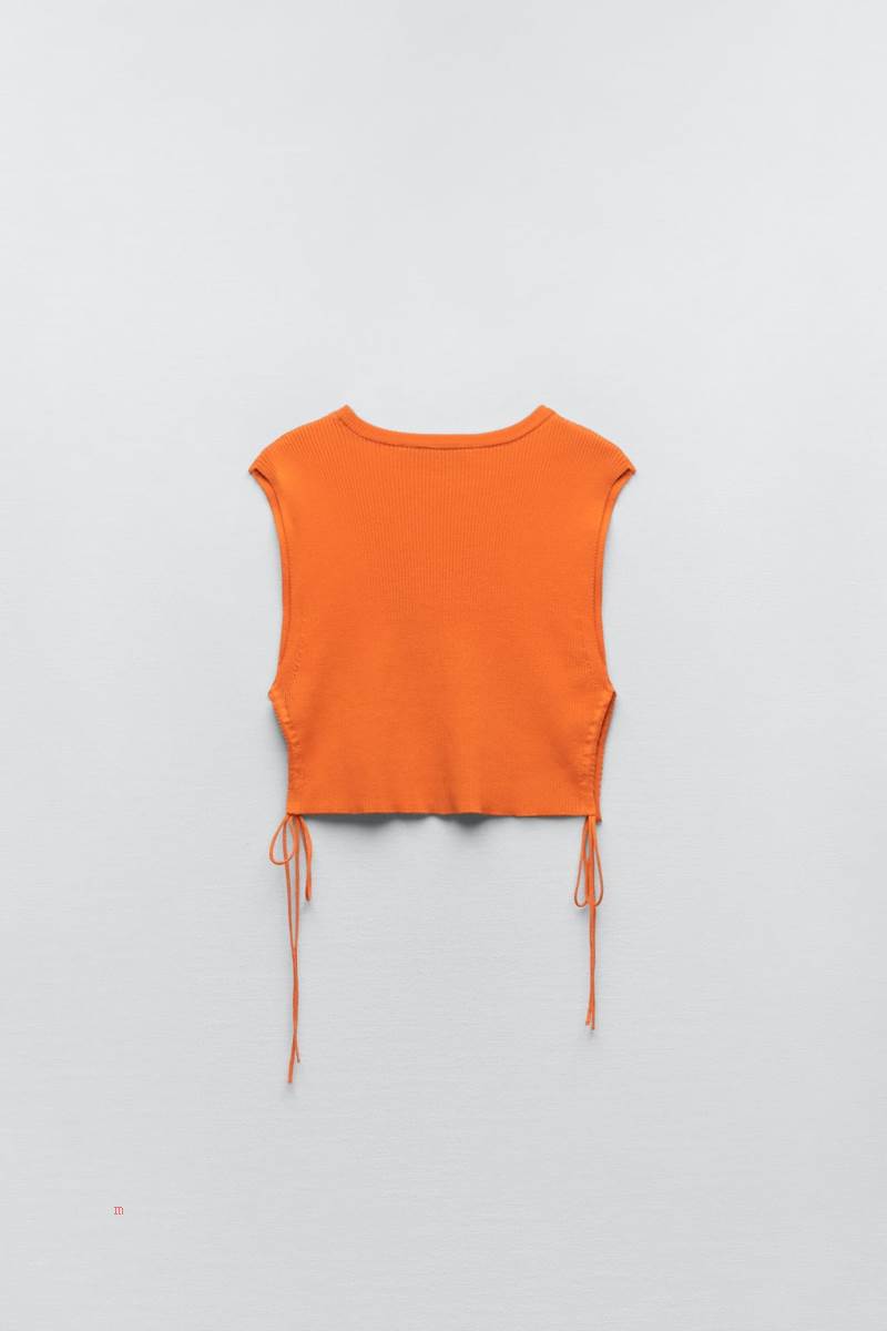 ZARA KNIT TOP WITH SIDE CUT-OUT DETAIL Crop Top Dam Orange | ABOTX-6481