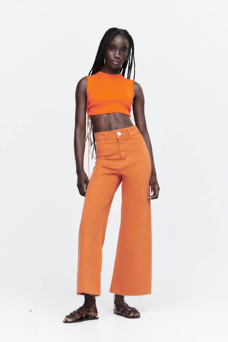 ZARA KNIT TOP WITH SIDE CUT-OUT DETAIL Crop Top Dam Orange | ABOTX-6481