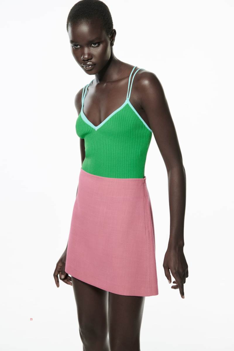 ZARA KNIT TOP WITH STRAPS Stickat Dam Ljusgröna | FTQLY-0512