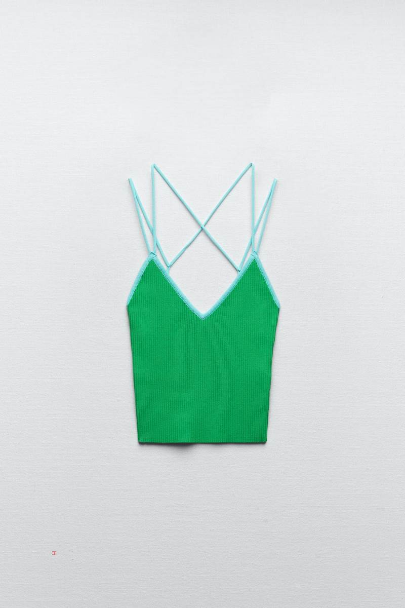 ZARA KNIT TOP WITH STRAPS Stickat Dam Ljusgröna | FTQLY-0512