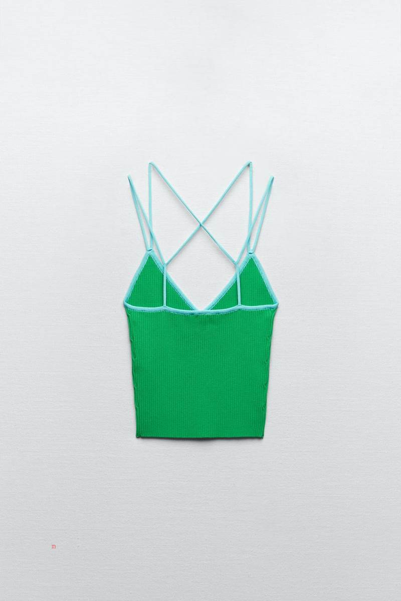 ZARA KNIT TOP WITH STRAPS Stickat Dam Ljusgröna | FTQLY-0512