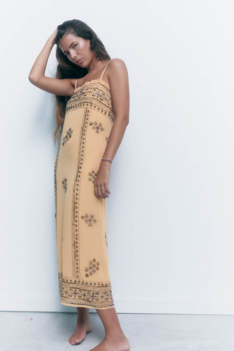 ZARA KNIT WITH BEADING Klänning Dam Vita | UROGX-6983