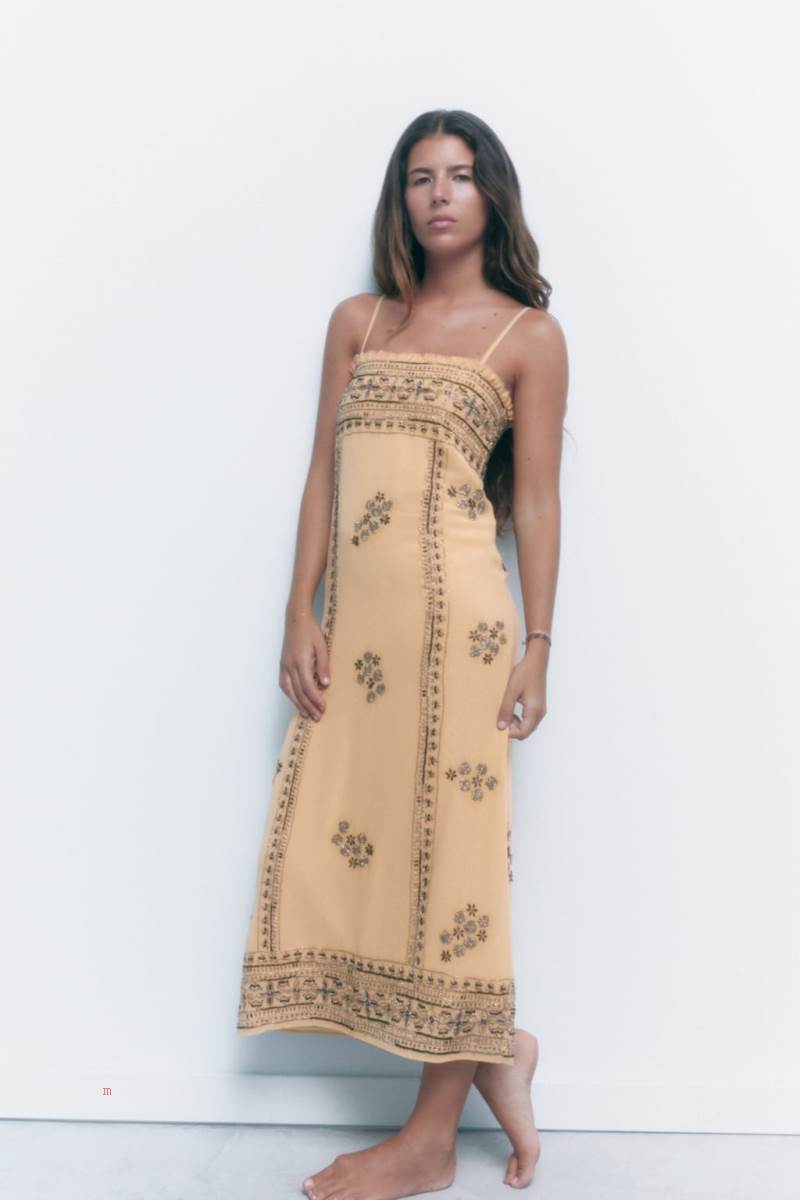 ZARA KNIT WITH BEADING Klänning Dam Vita | UROGX-6983