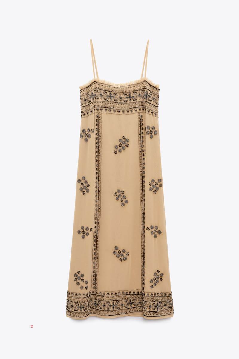 ZARA KNIT WITH BEADING Klänning Dam Vita | UROGX-6983