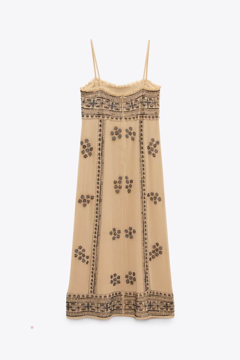 ZARA KNIT WITH BEADING Klänning Dam Vita | UROGX-6983