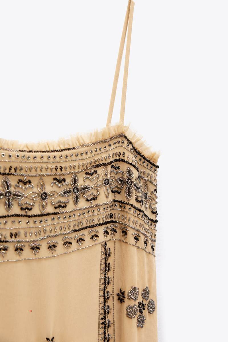 ZARA KNIT WITH BEADING Klänning Dam Vita | UROGX-6983