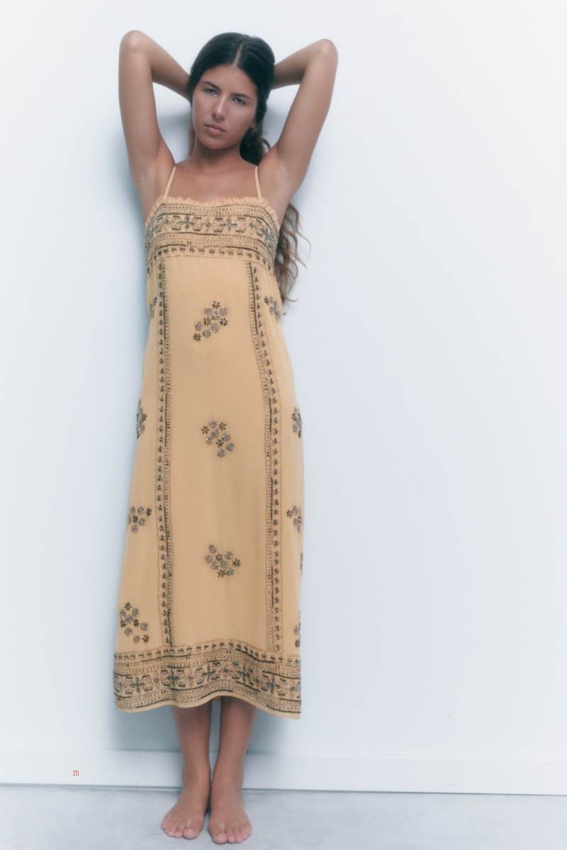 ZARA KNIT WITH BEADING Klänning Dam Vita | UROGX-6983