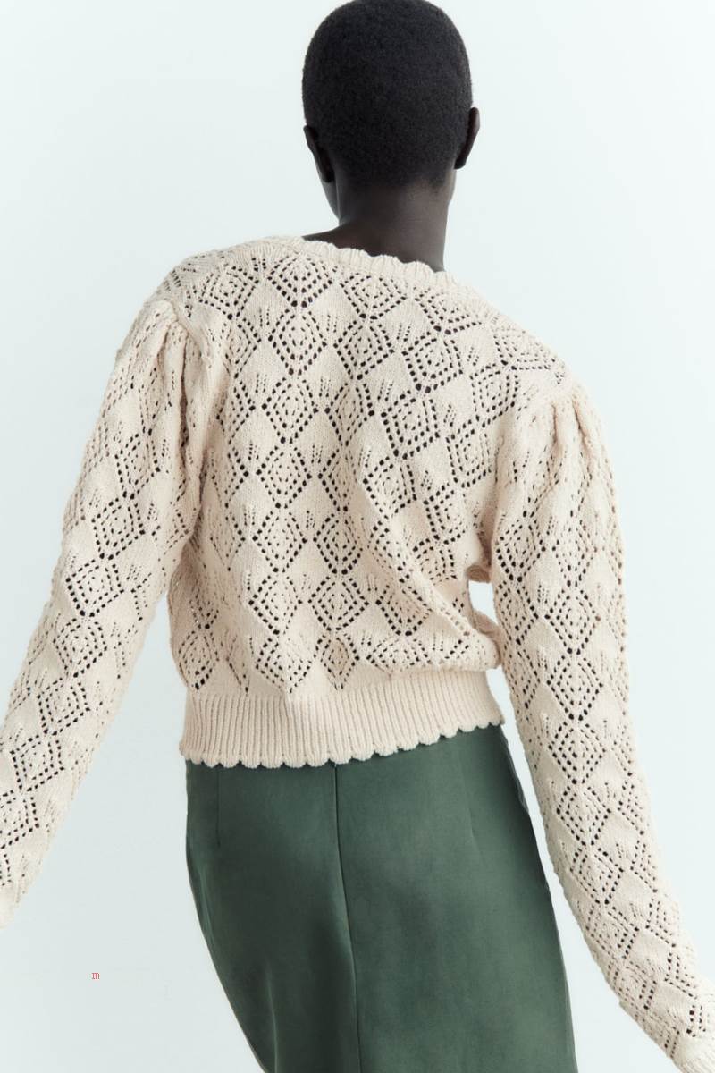 ZARA KNIT WITH BOWS Cardigan Dam Grå Vita | ACOWQ-9107