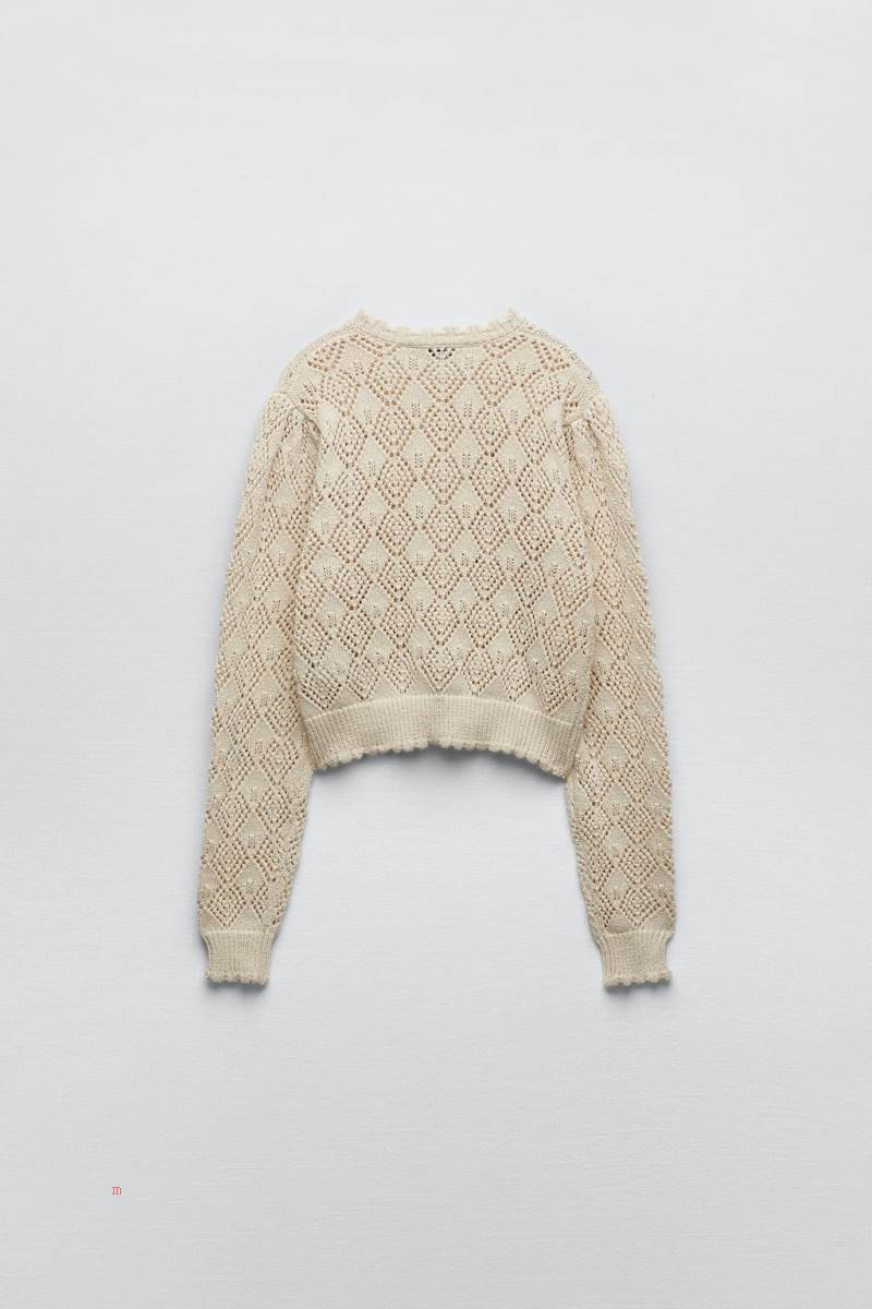 ZARA KNIT WITH BOWS Cardigan Dam Grå Vita | ACOWQ-9107