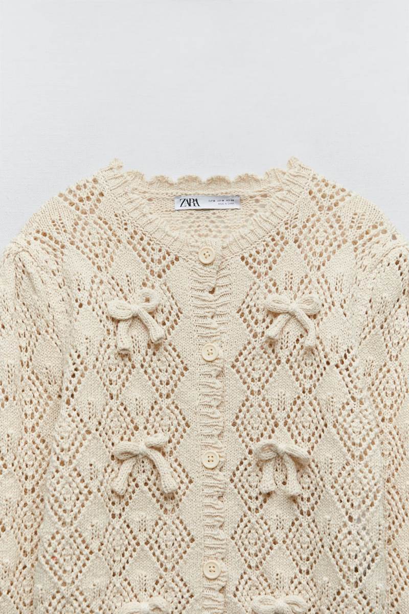 ZARA KNIT WITH BOWS Cardigan Dam Grå Vita | ACOWQ-9107