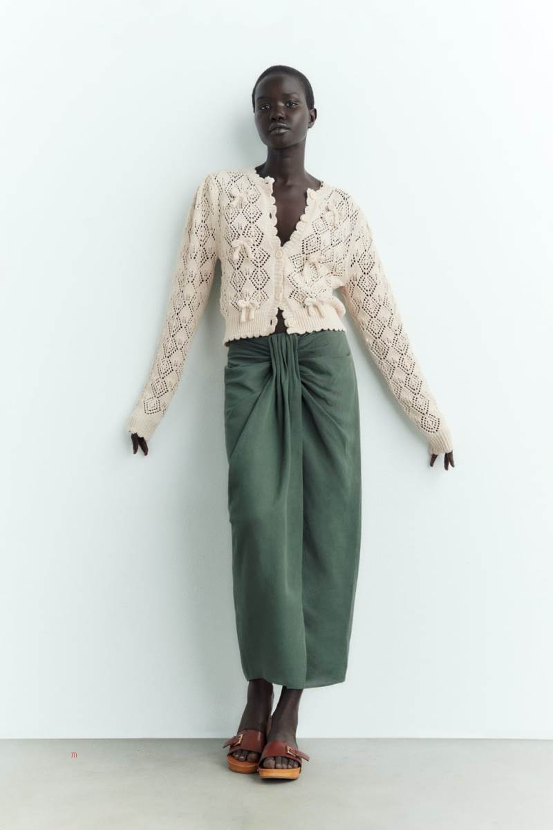 ZARA KNIT WITH BOWS Cardigan Dam Grå Vita | ACOWQ-9107