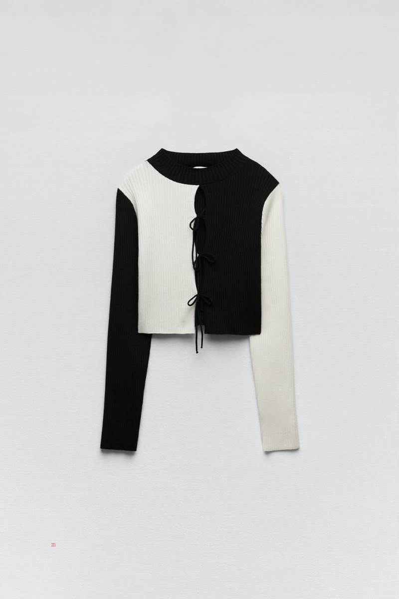 ZARA KNIT WITH CONTRAST BOWS Tröjor Dam Svarta | FZCJM-0273