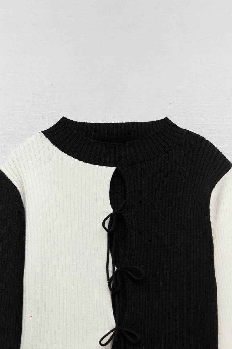 ZARA KNIT WITH CONTRAST BOWS Tröjor Dam Svarta | FZCJM-0273