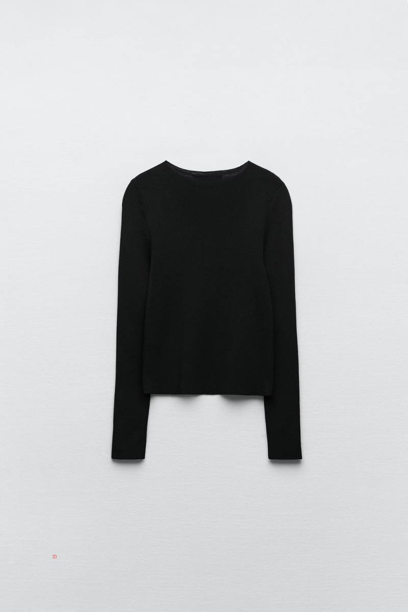 ZARA KNIT WITH CUT-OUT DETAIL AND RHINESTONE BUTTONS Tröjor Dam Svarta | FJQHN-5348