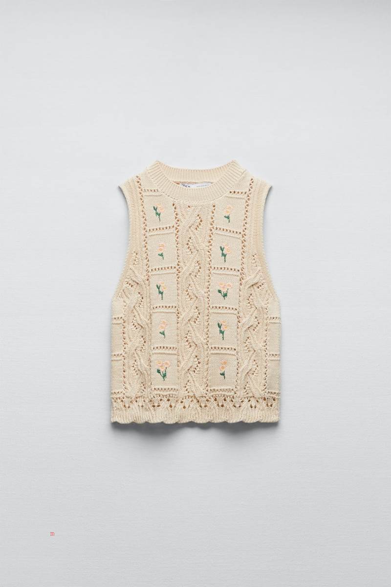 ZARA KNIT WITH EMBROIDERED FLOWERS Väst Dam Bruna | TUAIX-8761