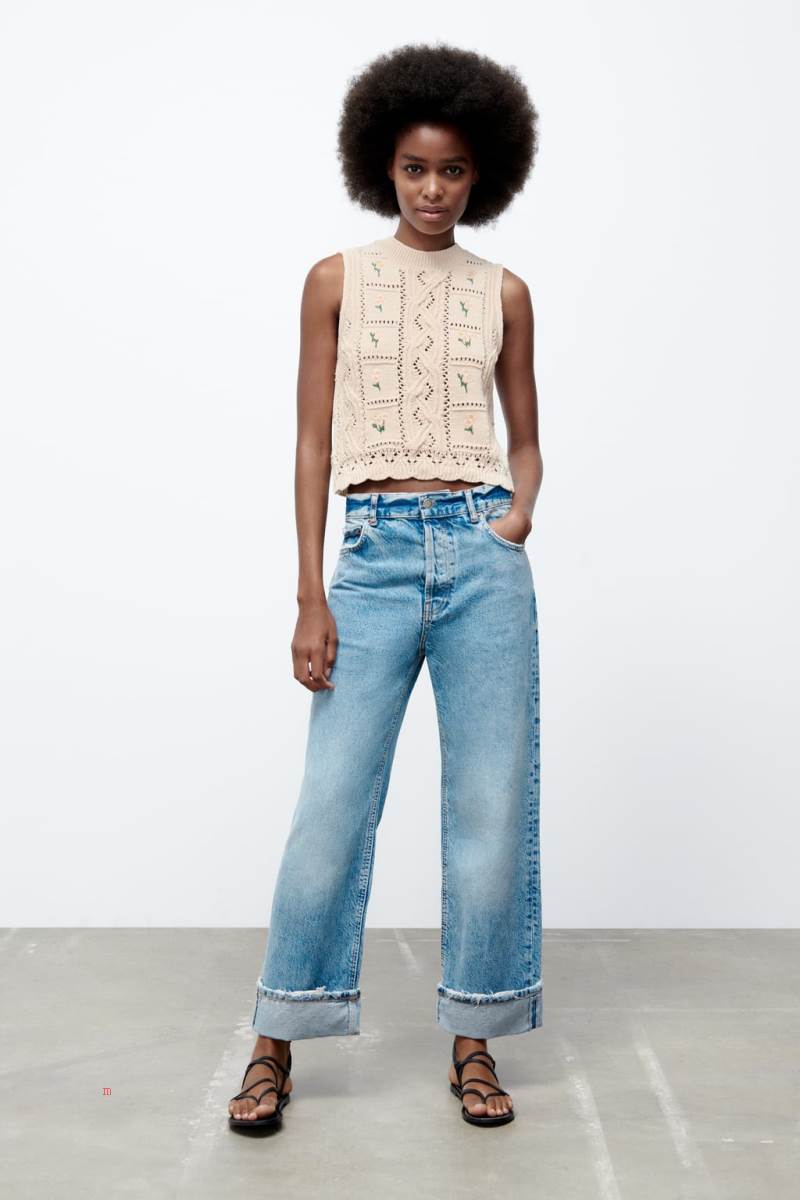 ZARA KNIT WITH EMBROIDERED FLOWERS Väst Dam Bruna | TUAIX-8761
