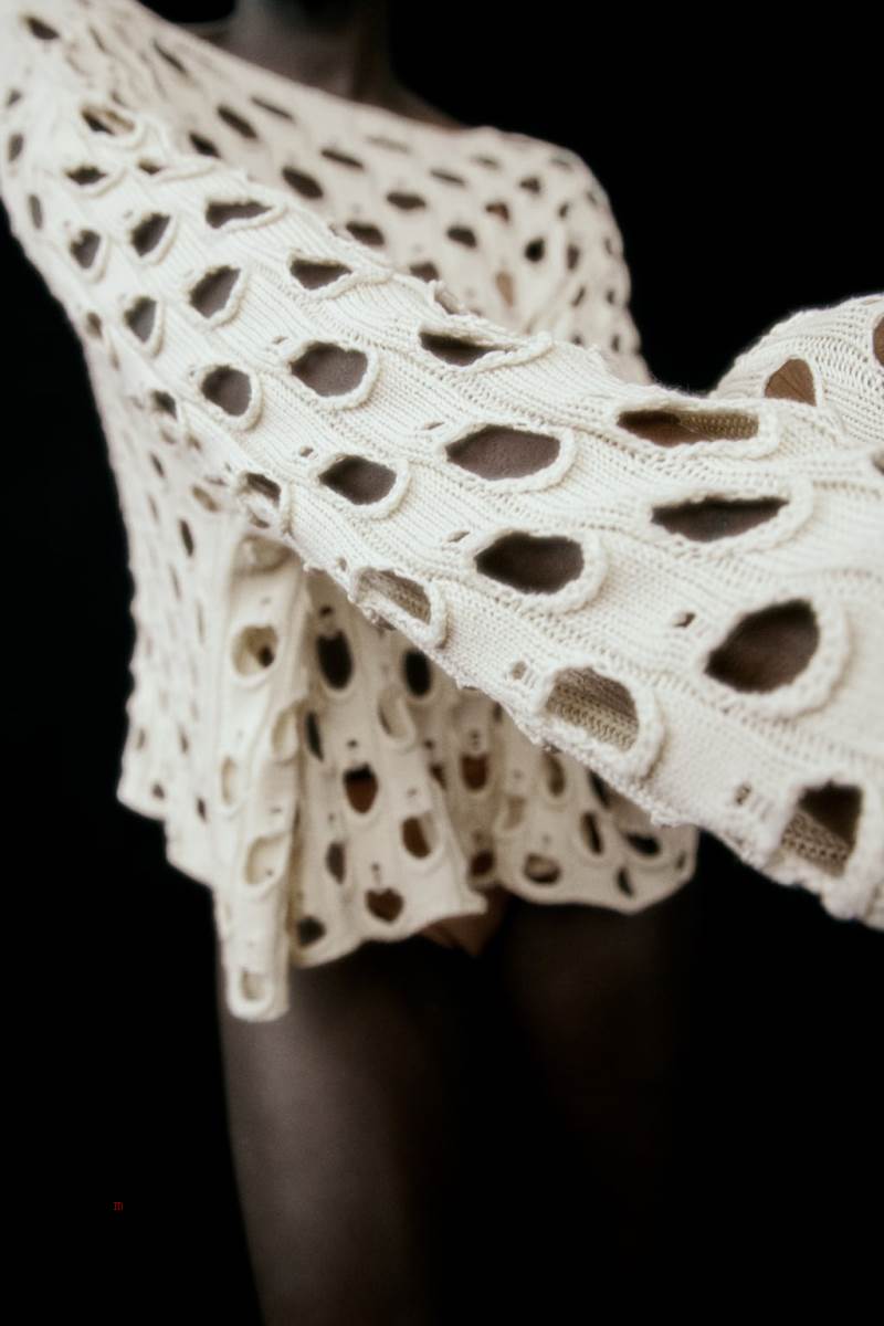 ZARA KNIT WITH HOLES Tröjor Dam Grå Vita | JITRZ-0283