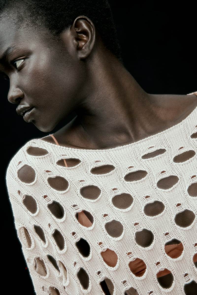 ZARA KNIT WITH HOLES Tröjor Dam Grå Vita | JITRZ-0283