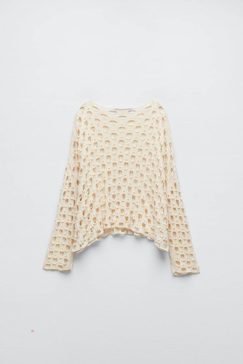 ZARA KNIT WITH HOLES Tröjor Dam Grå Vita | JITRZ-0283