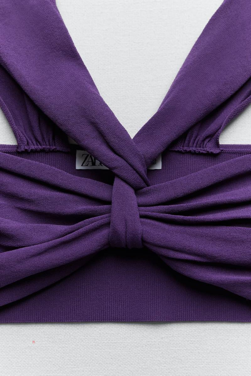 ZARA KNIT WITH KNOT Crop Top Dam Lila | FBJHY-3015