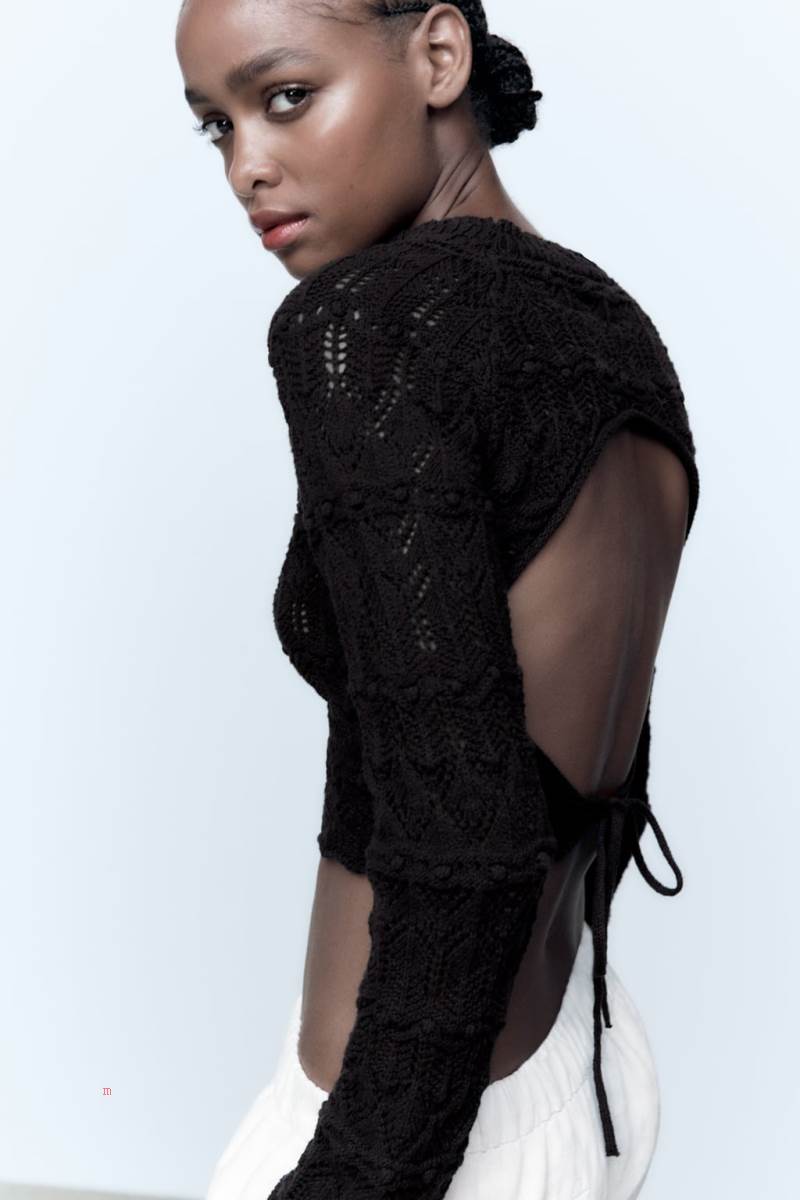 ZARA KNIT WITH OPEN BACK Tröjor Dam Svarta | CHENG-1479