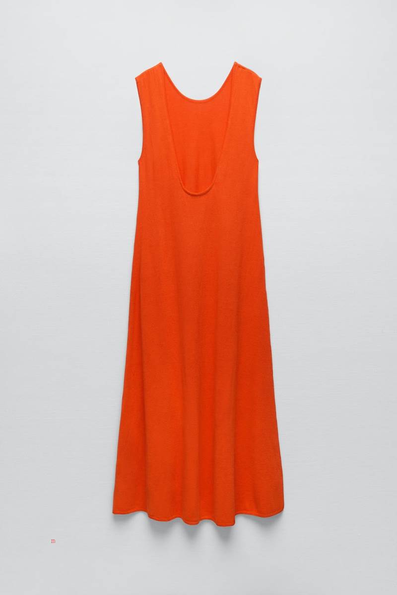 ZARA KNIT WITH PLUNGING NECKLINE Klänning Dam Röda Korall | LDNHV-5782