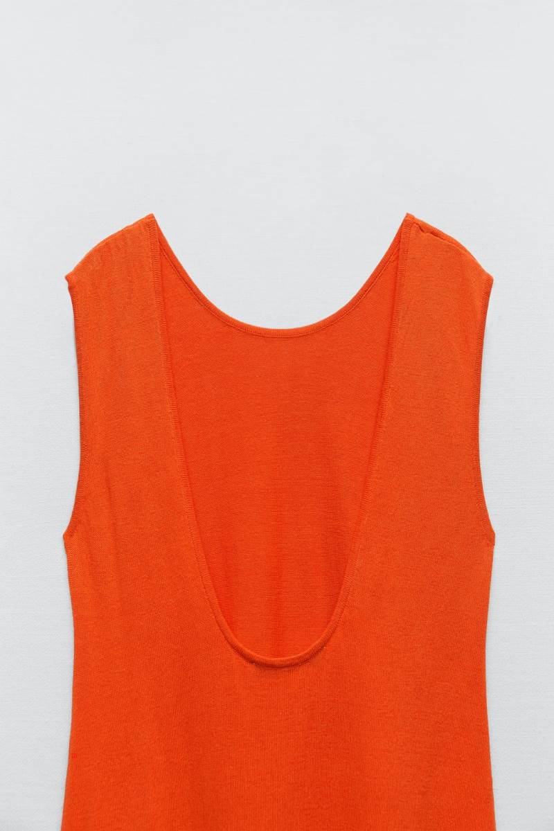 ZARA KNIT WITH PLUNGING NECKLINE Klänning Dam Röda Korall | LDNHV-5782