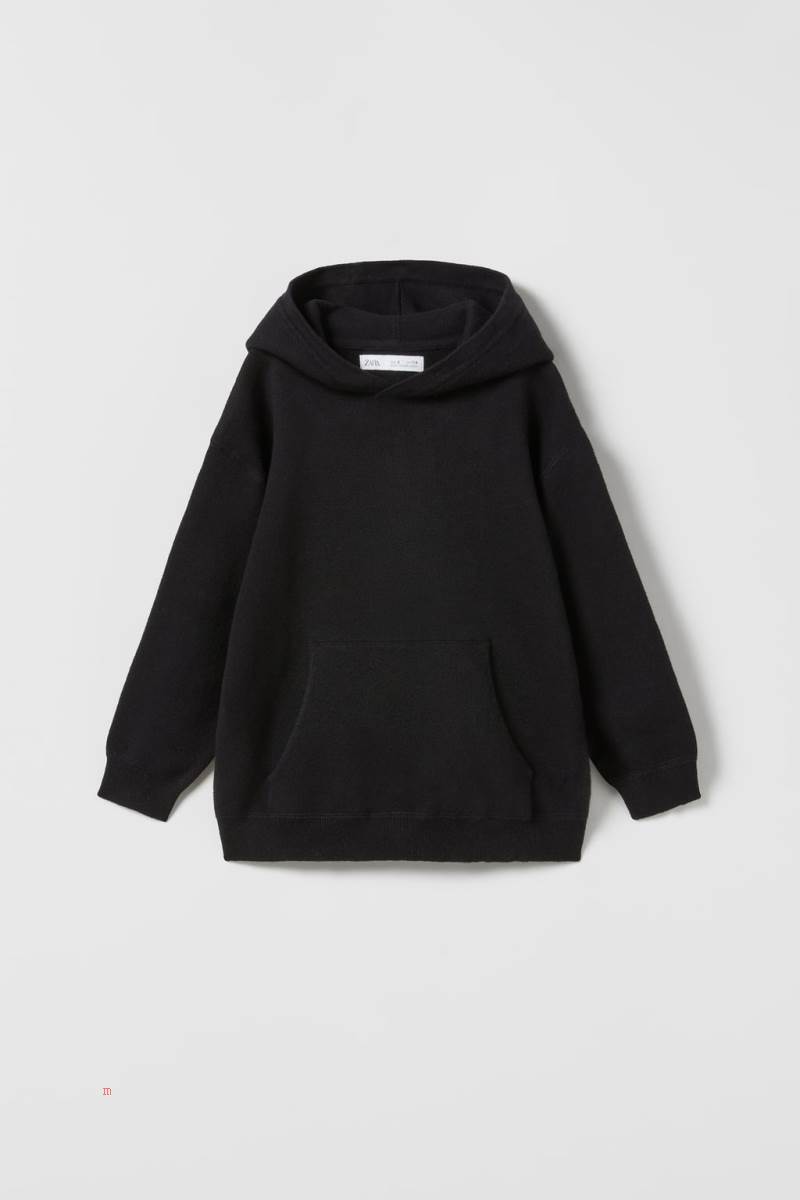 ZARA KNIT WITH POUCH POCKET Sweatshirt Pojke Svarta | WUISZ-7450