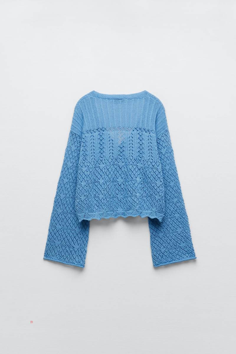ZARA KNIT WITH RHINESTONE BUTTONS Cardigan Dam Ljusblå | ASBGE-1623