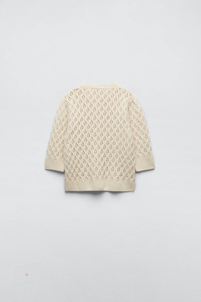 ZARA KNIT WITH RHINESTONE BUTTONS Cardigan Dam Grå Vita | IRUDL-9675