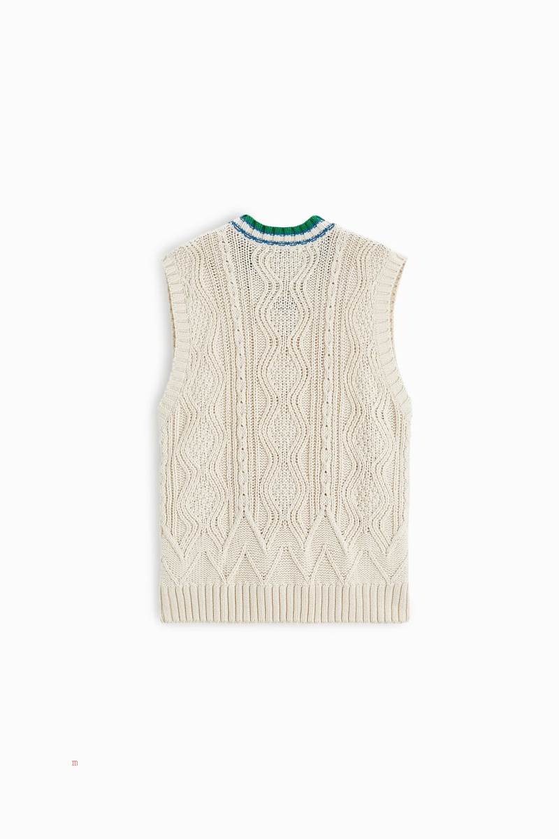 ZARA KNIT WITH STRIPES Väst Herr Vita | ITZLM-2139