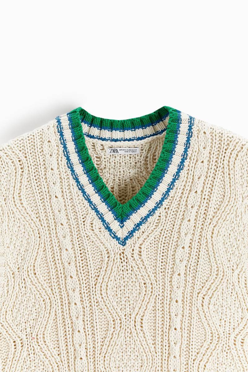 ZARA KNIT WITH STRIPES Väst Herr Vita | ITZLM-2139