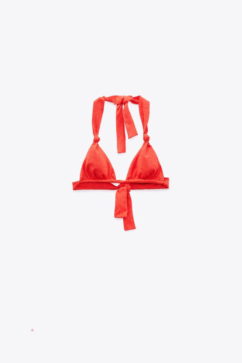 ZARA KNOTTED BIKINI TOP Badkläder Dam Ljusröda | HWJPL-5872